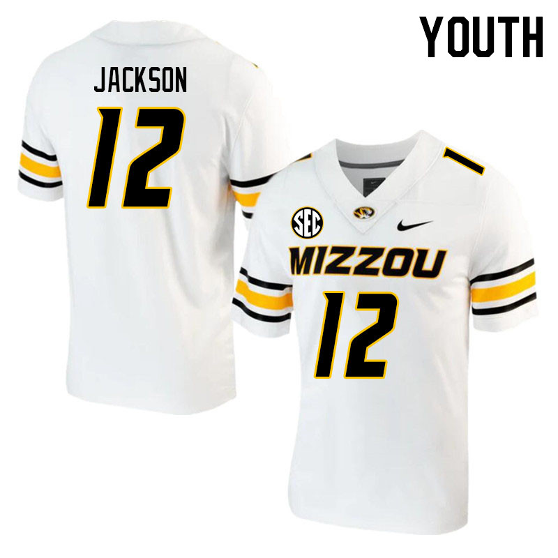 Youth #12 DJ Jackson Missouri Tigers College 2023 Football Stitched Jerseys Sale-White